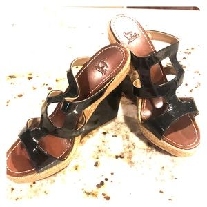 Black Patent Louboutin wedges, 39 or 8